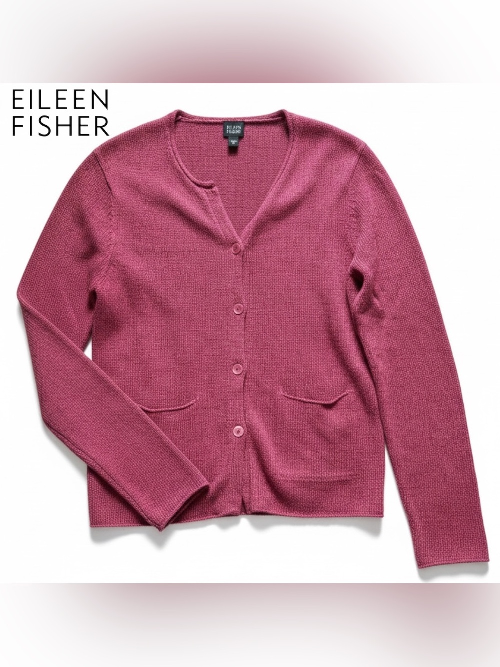 Eileen Fisher SILK Cardigan Blend Mulberry Pink Pockets Quiet Luxury Women’s | M